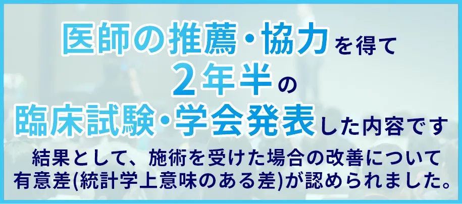 医師の推薦・協力を得て2年半の臨床試験・学会発表した内容です。